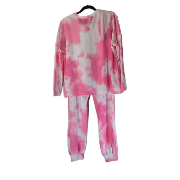 Kayamiya Tie Dye Printed Long Sleeve Shirt and Pants -PJ Sets -  Pink White - Sm - Picture 3 of 10